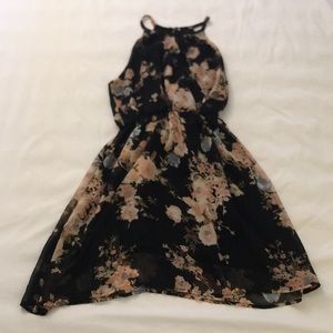 Black Pink and Blue Chiffon Floral Dress